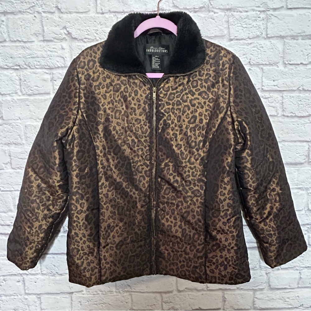 Donna Salyers Fabulous Furs Leopard print Faux Fur Collar Puffer Jacket - Picture 6 of 13